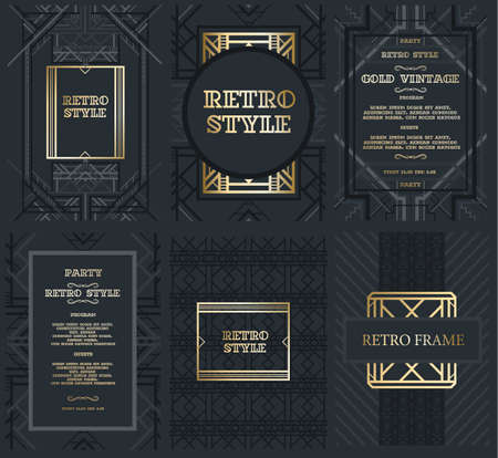 Vector frame for text Modern Art graphics for hipsters . dynamic frame stylish geometric black background with gold. element for design business cards, invitations, gift cards, flyers and brochures.のイラスト素材
