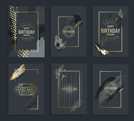 Vector frame for text Modern Art graphics for hipsters . dynamic frame stylish geometric black background with gold. element for design business cards, invitations, gift cards, flyers and brochures.のイラスト素材