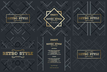 Vector frame for text Modern Art graphics for hipsters. dynamic frame stylish geometric black background with gold. element for design business cards, invitations, gift cards, flyers and brochures.のイラスト素材