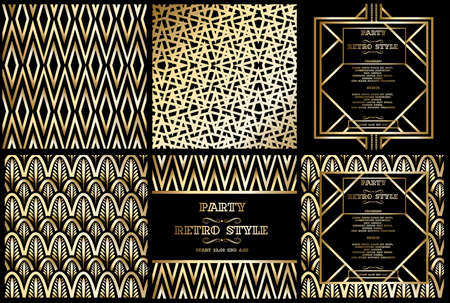 vector retro pattern for vintage party Gatsby style, Art Deco geometric gold pattern