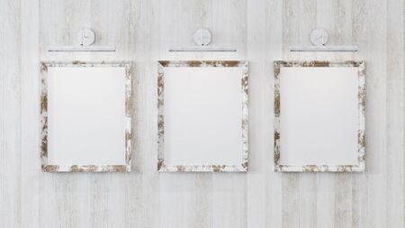 Frame for pictures with lamp. 3D rendering.