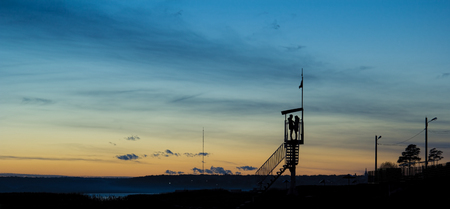 Meeting at the waterfrontの写真素材