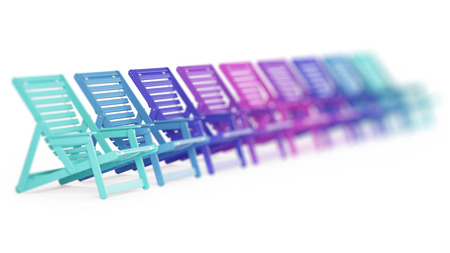 Sunbeds on a white background. Set. Gradient. 3D rendering.の写真素材