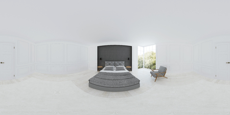Bedroom interior. Modern classic. Panorama 360Â°. 3D rendering.の写真素材