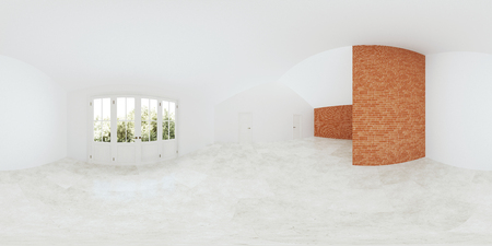 Modern interior of a country house. Light green kitchen. Panorama 360. 3D rendering.の写真素材