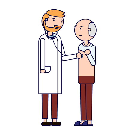 Health care. Doctor examines the chest of the patient. Isolated on white background. Vector illustration.のイラスト素材
