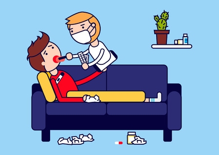 Doctor online. Treatment at home. Vector illustration.のイラスト素材