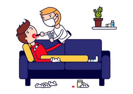 Doctor online. Treatment at home. Isolated on white background. Vector illustration.のイラスト素材