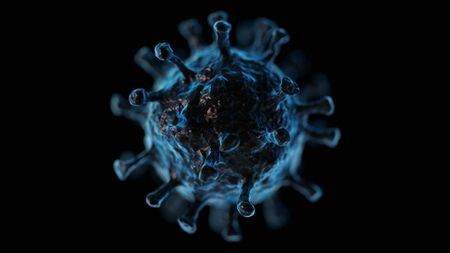 Concept of COVID-19 medical illustration. Coronavirus. Microscope virus close up. 3D rendering.