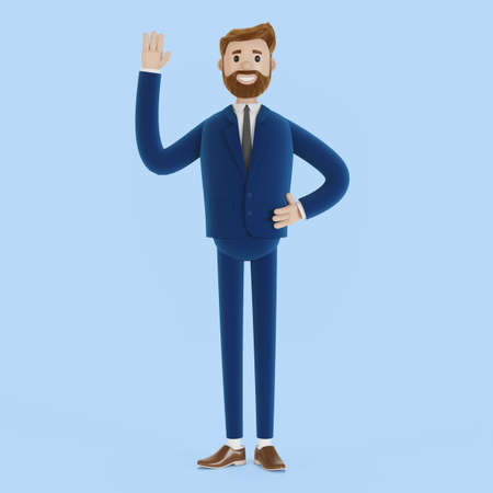 Cartoon character businessman greets. 3d illustration.の写真素材