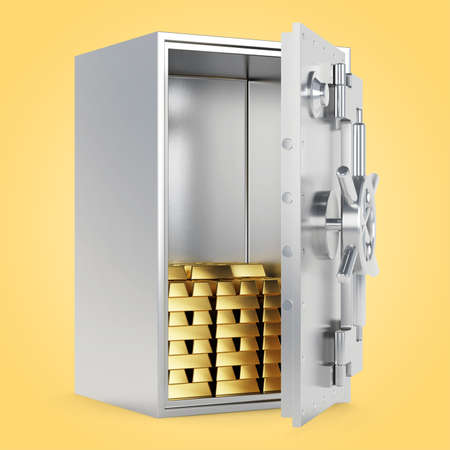 Realistic metal safe. 3D illustration.