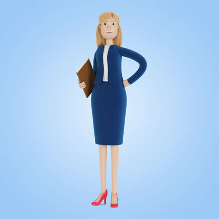 Portrait of a businesswoman. Woman in business clothes, employee of the company. 3d illustration in cartoon style.の写真素材