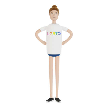 Girl in LGBT T-shirts. LGBT community. 3D illustration in cartoon style.