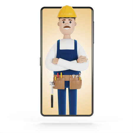 Smartphone screen with wizard. Husband for an hour. Electrician, plumber, carpenter, calling the...