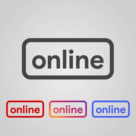 Word badge online. Text icon On Line. For video, course, journal, social media, story, shopping and business. Live streaming. On Air label. Broadcasting sign.のイラスト素材