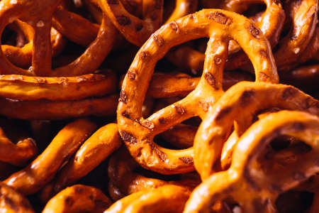 lots of fresh pretzel cracker background  close up