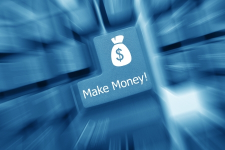 Close up view on conceptual keyboard - Make Money  blue toned   Zoom effect