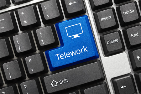Close-up view on conceptual keyboard - Telework (blue key) Close-up view on conceptual keyboard - Telework (blue key)