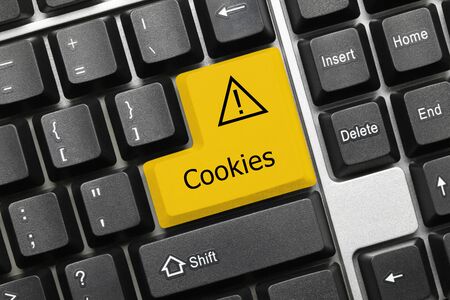 Close-up view on conceptual keyboard - Cookies (yellow key)の写真素材