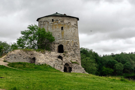 Gremyachaya Tower in the city of Pskov of Russiaの写真素材