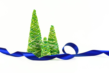 Creative decorative New Year tree of handwork from multi-colored threadsの写真素材