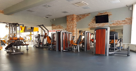 Interior of the gym. Gym with power simulators.のeditorial素材