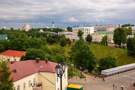 Bridge over the river view of the city of Vitebsk. Belarus, June 2017.のeditorial素材