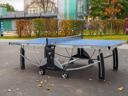 Russia, Moscow, October 2017. Table for tennis in the park in the fall.のeditorial素材