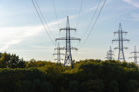 Supports of high-voltage transmission line. The transfer of energy, the provision of electricity.の写真素材