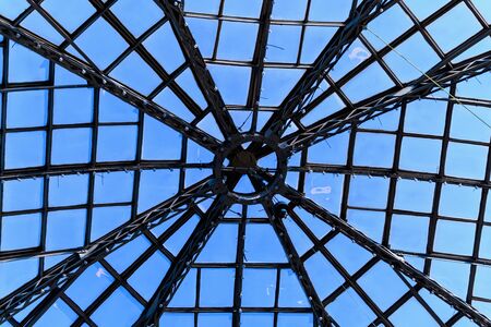 Glass roof of an old shopping center. The design of the glass roof. Abstract texture background.の写真素材