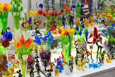 Flowers and figures made of colored glass. Sale of products from glass are handmade.の写真素材