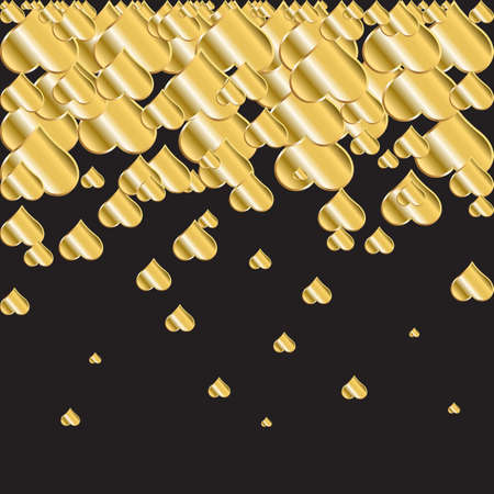 Vector golden falling hearts on black backgroundのイラスト素材