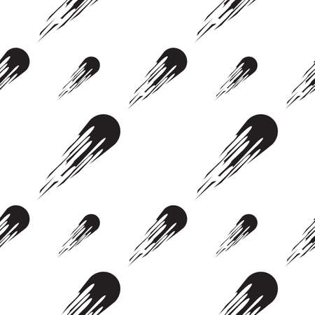 Vector seamless pattern. Abstract background with flying comet or balls. Monochrome hand drawn texture.のイラスト素材