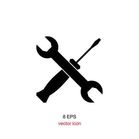 Black Vector Wrench And Screwdriver Icon isolatedのイラスト素材
