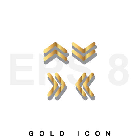 striped arrow premium icon graphic web design element   template. Vector royal luxury symbol for business, internet, decoration. Modern abstract glittering metallic emblem. Modern round graphicのイラスト素材