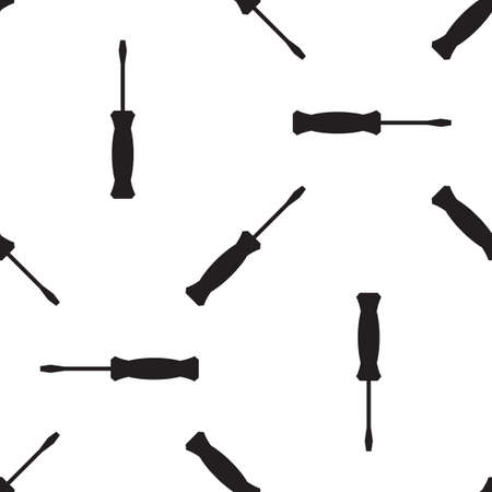 Mechanical seamless toolkit pattern or wallpaper. Vector screwdriver repeatable monochrome symbols on a white background.のイラスト素材