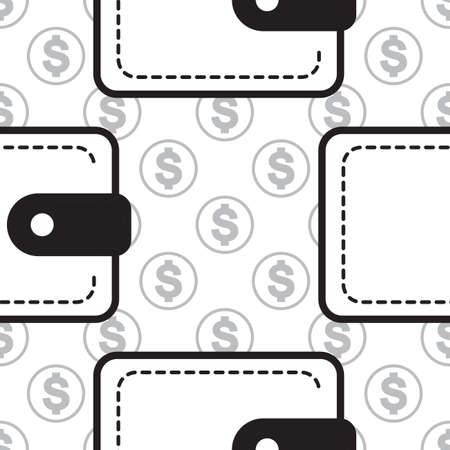 wallet icon  seamless pattern, pouch vector illustration flat design black pictogram isolated on white backgroundのイラスト素材