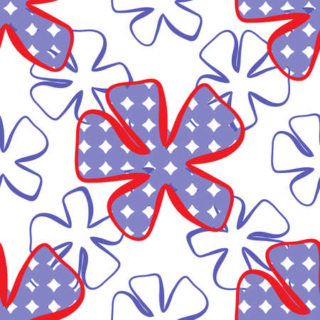 Abstract flower retro  pattern, seamless vector background. Simple vintage repeating texture. Trendy graphic with plant elements.のイラスト素材