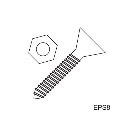 Bolt and nut vector simple black icon in thin line styleのイラスト素材