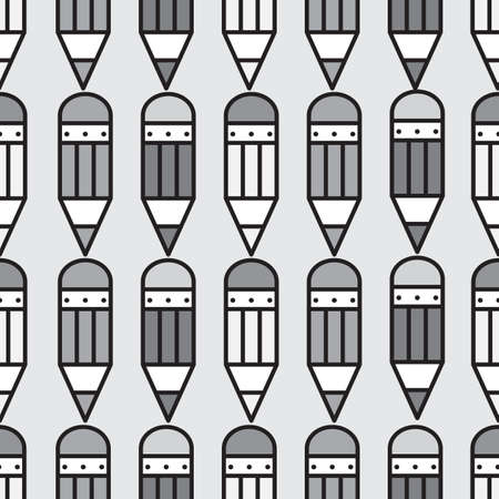 Seamless school black and white pattern with pencils isolated. Vector illustration for print, package design, wrapping, textileのイラスト素材