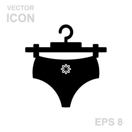 Black women's casual panties on hanger icon. Female sexy underwear isolated on white backgroundのイラスト素材