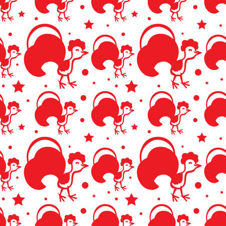 Colorful seamless pattern background with roosters. Symbol of 2017 year. Oriental happy new year illustration.のイラスト素材