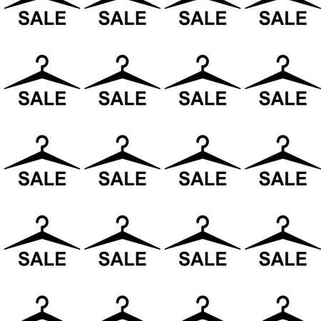 Vector black clothes Hanger icon seamless pattern on white background. Sale offer with discountのイラスト素材