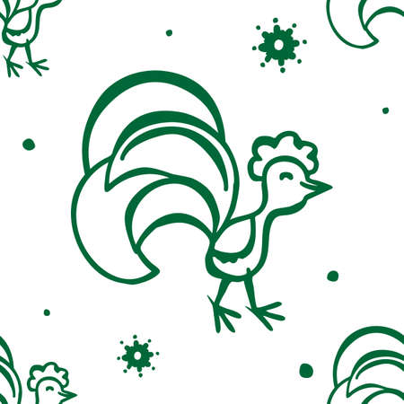 Colorful seamless pattern background with roosters. Symbol of 2017 year. Oriental happy new year illustration.のイラスト素材