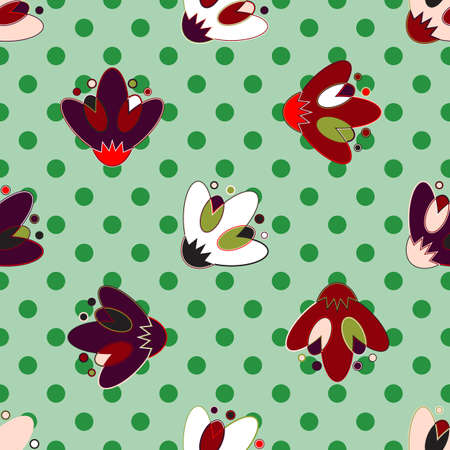 Seamless patterns with flowers and dots. Background with trendy colorsのイラスト素材