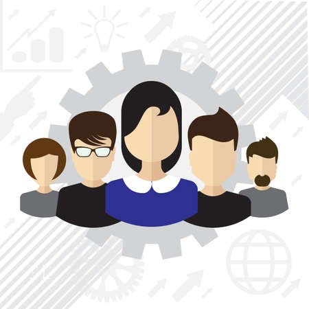 Team management organizational structure. Company CEO and his team hierarchy in flat design style. Concept for web banners, sites, printed materials, infographics.のイラスト素材