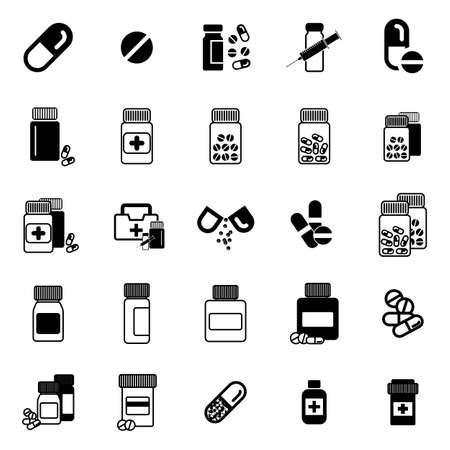 Pill or drug vector icon set isolated. Pharmacy symbol collection.のイラスト素材