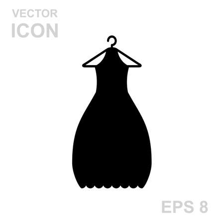 Ball gown female black long on a hanger. Black Dress Icon Isolated on White Background.のイラスト素材