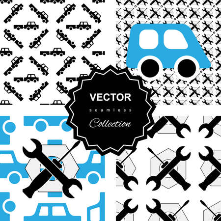 Auto service seamless or car repair seamless pattern collection. Kids background set with automobilesのイラスト素材