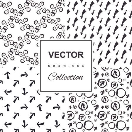 Collection of decorative ornaments hand-drawn arrows patterns. Vector seamless backgroundのイラスト素材